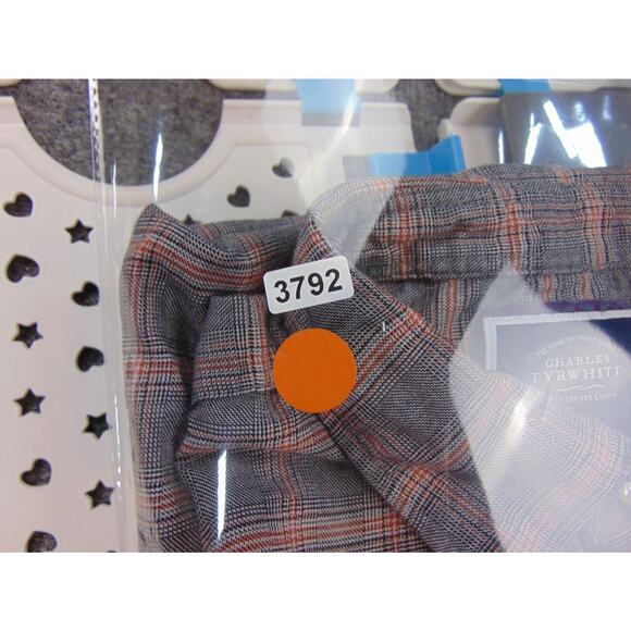 Charles Tyrwhitt Shirt Mens Large Gray‎ Orange Plaid Slim Fit Button Front - Picture 8 of 8